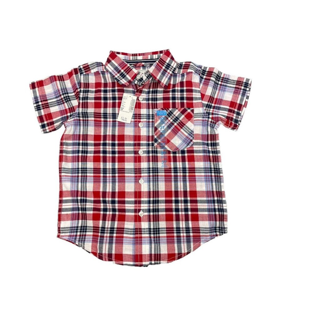 Childrens Place Toddler Boy  Plaid Button Up Short Sleeve 100% cotton  Shirt 3T